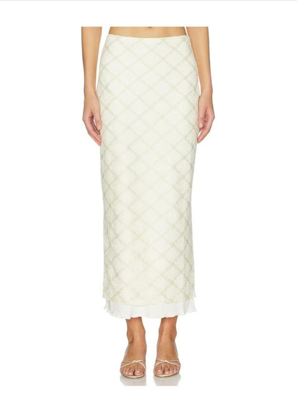 Line & Dot Midi Skirt in Cream & Green